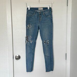 Free People | Fray Mid Rise Distressed Skinny Jeans